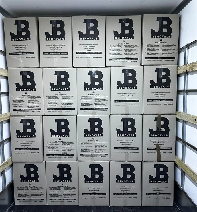 Labelled moving boxes ready for transport