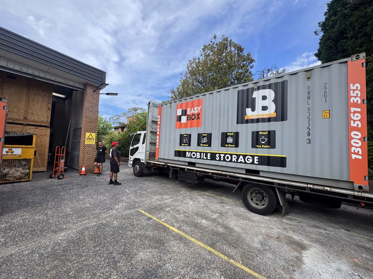 Real JB EasyBox mobile storage module loaded on a JB carrying vehicle