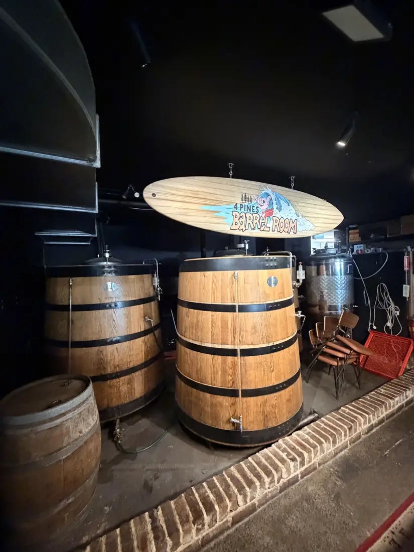 Wide interior view of multiple brewing vessels at 4 Pines