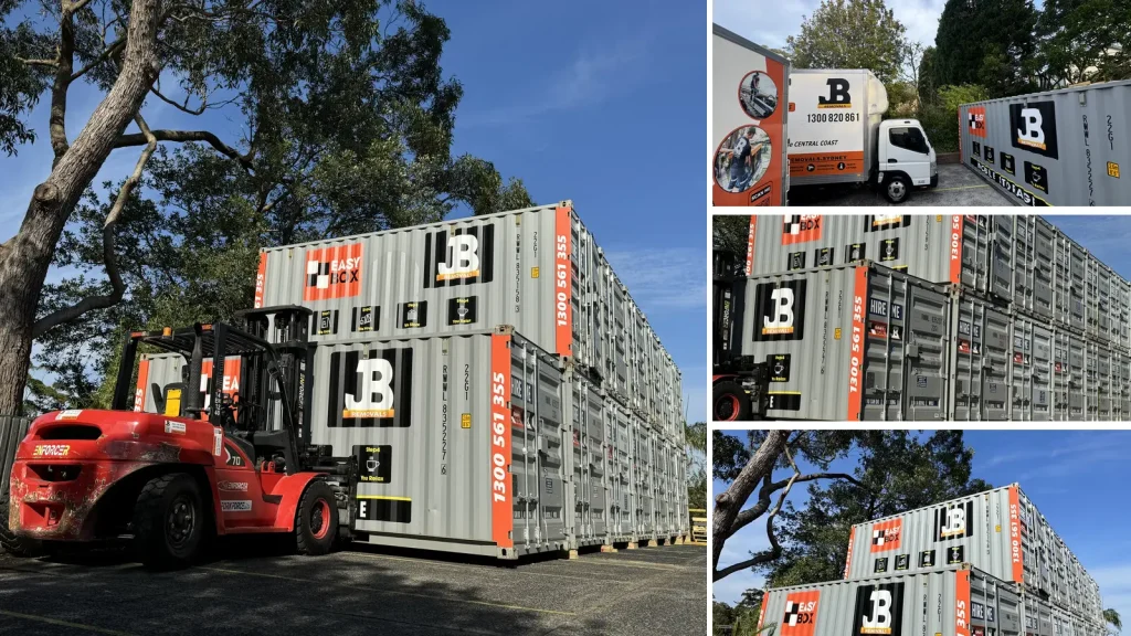 JB EasyBox mobile storage containers and forklift at the Sydney facility