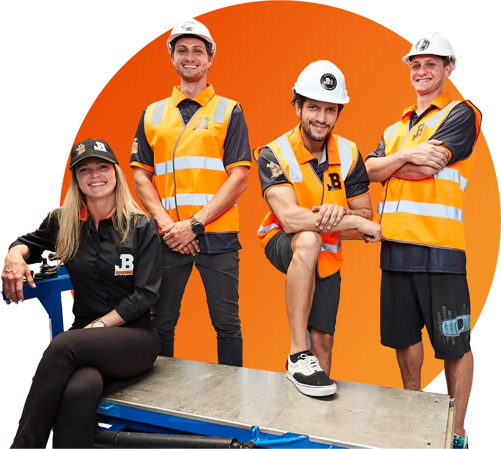 JB Removals crew in safety vests beside moving equipment