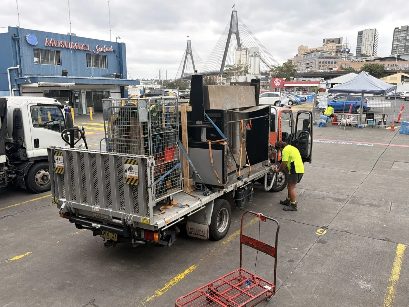 Supported commercial oven on a flatbed truck at the old Sydney Fish Market