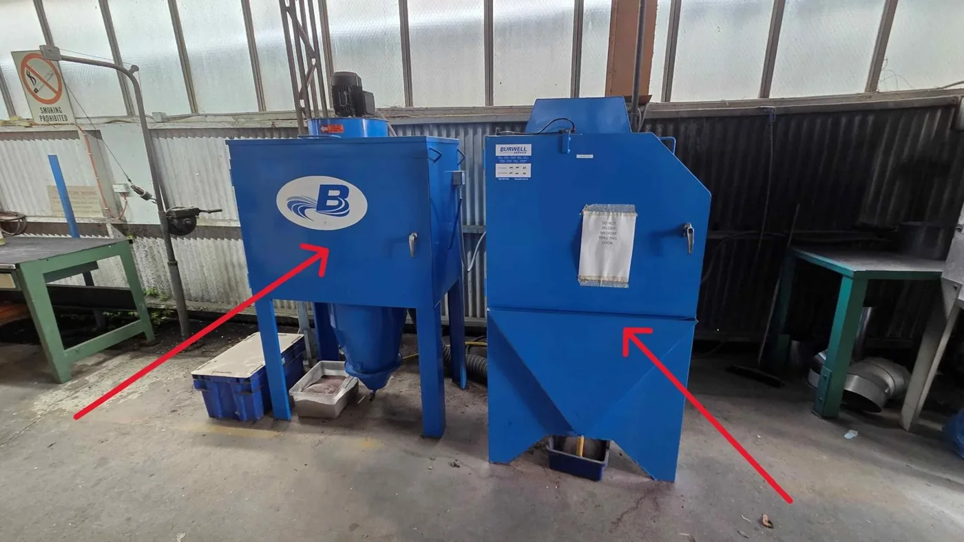 Blue Burwell-branded blast-related cabinets marked in the equipment survey